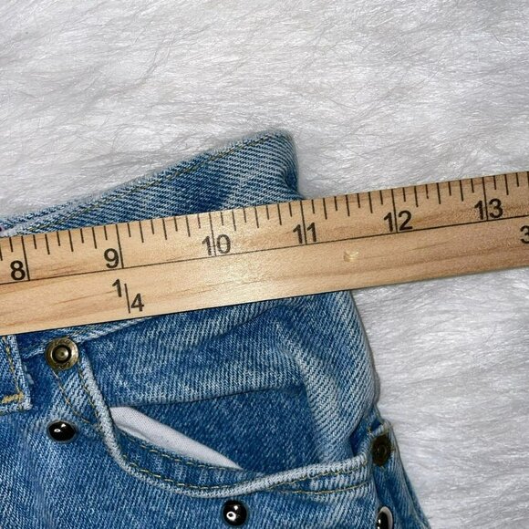 VTG Lee Big Girls 10 1990s Mid-Rise Fringe Patch Denim Jean 4" Shorts - Picture 7 of 10